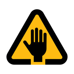 Black hand symbol inside yellow triangle warning sign vector on white background