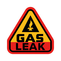 Gas Leak Warning Sign Vector Illustration with Flame Symbol and Bold Text on White Background