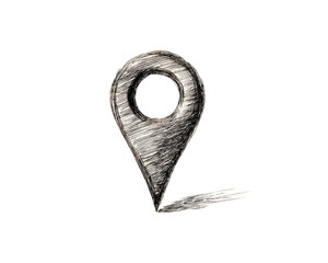 Hand-Drawn Map Pin Icon with Rough Lines, Organic Shape, and Visible Texture, Slightly Tilted Angle, Isolated on Transparent Background (2)