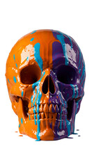 3D Illustration Orange and Purple Paint Splattered Skull