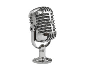 3D Realistic Vintage Microphone with Chrome Finish, Grille Details, and Soft Shadows, Angled View, Isolated on Transparent Background (2)