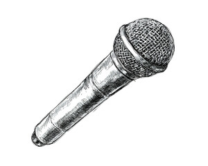 Hand-Drawn Microphone Icon with Rough Lines, Visible Texture, and Organic Shape, Slightly Tilted Angle, Isolated on Transparent Background