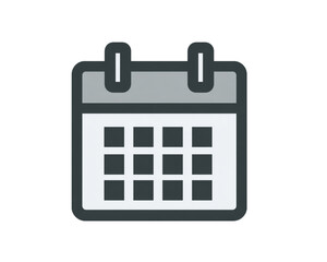 Minimal Flat Calendar Icon with Clean Thin Lines and Simplified Grid, Front View, Isolated on Transparent Background