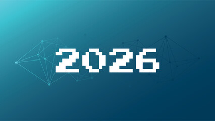 2026 New Year symbol. Blue gradient background. Vector illustration for holiday, event, decoration, business, infographic, web design, cover, presentation. Network pattern