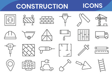 Construction icon collection set. Containing building, project, skyscraper, crane, build, equipment, prepared icon.  vector illustration.