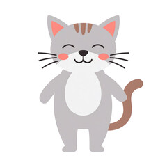 Cute cartoon grey tabby cat with closed eyes isolated on transparent background
