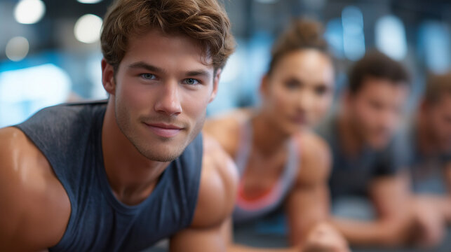Team Plank Fitness Group Holding Straight Arm Plank Together