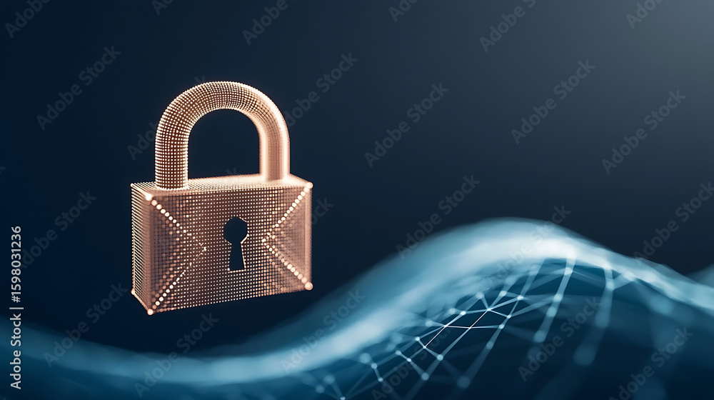 Poster security lock: digital protection, cybersecurity, data privacy and network safety. safe and secure t