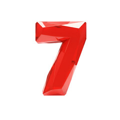 3D Illustration of Red Number Seven on Transparent Background
