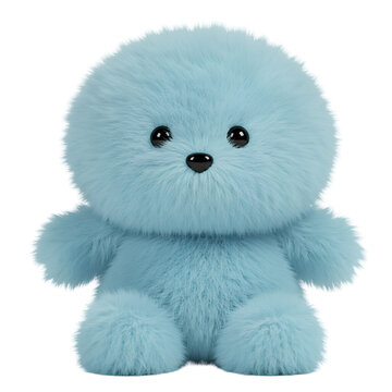 3D Illustration of Blue Fluffy Plush Toy on Transparent Background