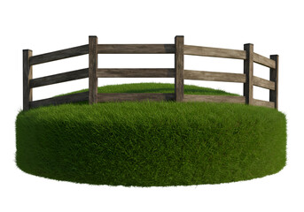 3D Illustration of Round Grassy Hill With Wooden Fence Isolated Background