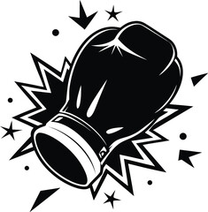 Black boxing glove with starburst and dots white sport