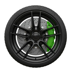 Obraz premium 3D Illustration of Black Car Wheel with Green Brake Caliper