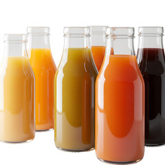 3D Illustration of Colorful Juice Bottles Isolated on Transparent Background