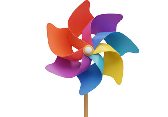 3D Illustration of Colorful Pinwheel on Transparent Background