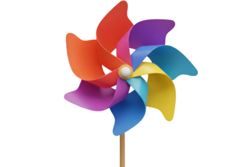 3D Illustration of Colorful Pinwheel on Transparent Background