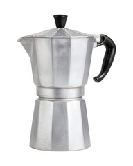Traditional aluminum moka pot isolated on transparent background