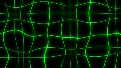 green glowing lines on black background. Green threads woven into a grid pattern.