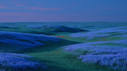 Serene Blue Flax Fields at Dusk