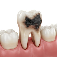 3D Illustration of Decayed Tooth on Black Background