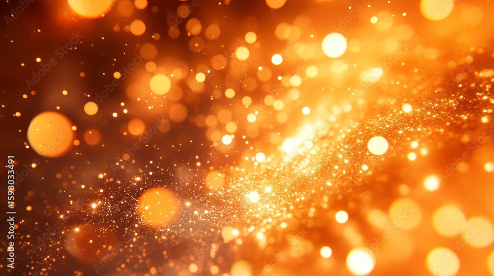 Poster abstract golden bokeh background with shimmering lights and particles.