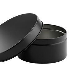 3D Illustration of Open Black Round Metal Tin