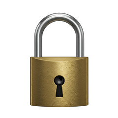 3D Illustration of Realistic Gold Padlock on Transparent Background