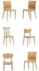 3D Illustration Set of Wooden Chairs Isolated