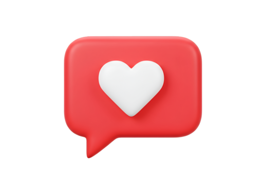 3D Red Notification Love Heart Message Icon