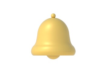 Yellow bell isolated on white background. Notification symbol. Alarm clock sign. Side view. 3d render