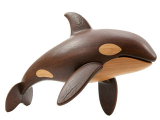 Wooden killer whale isolated on white background. 3d render.