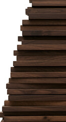 3D Illustration of Stacked Dark Brown Wooden Blocks on Transparent Background
