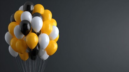 A cluster of colorful balloons against a dark background