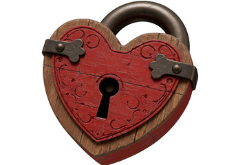 3D Illustration of Vintage Red Heart Padlock