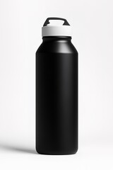 black matte metal sports bottle with a background