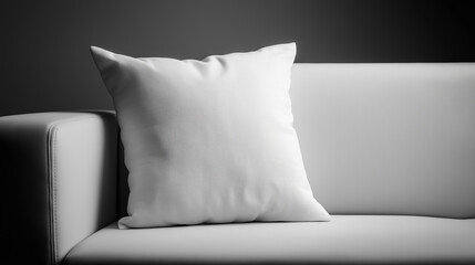 A white pillow is placed on the light - gray sofa. The simple color and lines create a minimalist and quiet space atmosphere.