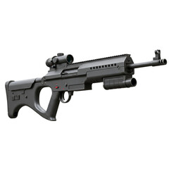 3D Illustration of Modern Assault Rifle on Transparent Background