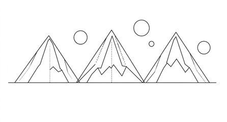 Black and white vector graphic of three mountai