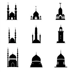 Black Muezzin Icon Set Vector Silhouette Design