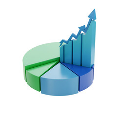 3D Illustration of Pie Chart with Growing Bar Graph