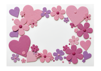 3D Illustration Pink Hearts and Flowers Frame on White Background