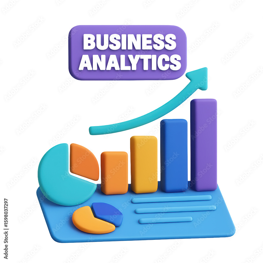 Poster business analytics data visualization and growth chart show progress success and rising trends with 