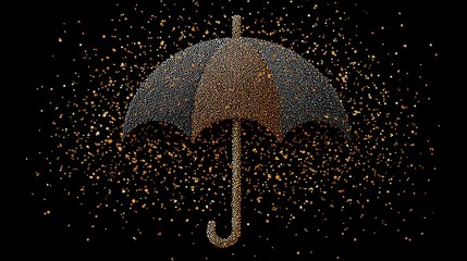 An umbrella formed from small particles of different colors.