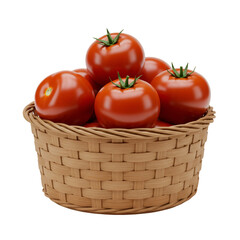 3D Illustration of Ripe Red Tomatoes in a Wicker Basket