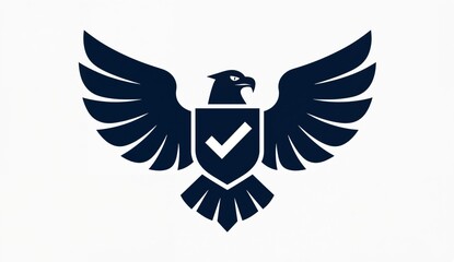 Obraz premium Stylized eagle with outstretched wings holding a shield featuring a checkmark