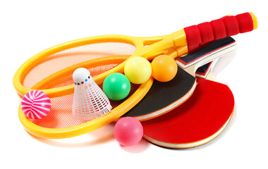 Set plastic garden toy for kids, isolated on white background, sandbox side view
