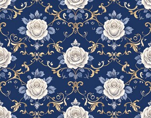 高級感のある青とグレーのロココ調壁紙デザイン Luxury Rococo Wallpaper Design in Blue and Gray Tones	