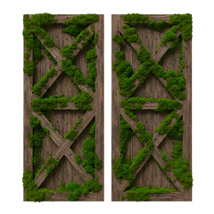 3D Realistic Old Wooden Door With Moss