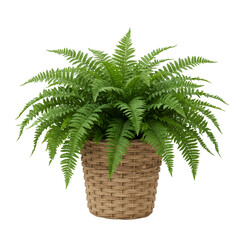 3D Realistic Potted Fern in Woven Basket Isolated