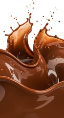 3D Illustration of Splashing Liquid Chocolate on Transparent Background